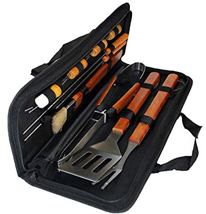 New 12 Pieces BBQ Tool Set Gourmet Stainless-Steel Barbecue Apron Accessories Stainless Steel Utensils Carry Bag Case Heat Proof Resistant Oven Glove Included