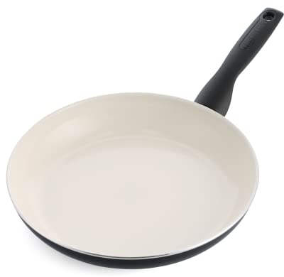 GreenPan Rio Healthy Ceramic Non-Stick 26cm Frying Pan Skillet, PFAS Free, Stay-Cool Handle, Oven Safe up to 160°C, Dishwasher Safe, Black & Cream
