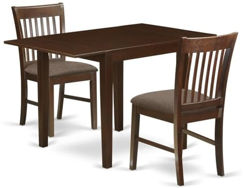 East West Furniture NDNO3-MAH-C 3 Piece Dinette Set for Small Spaces Contains a Rectangle Dining Table with Dropleaf and 2 Linen Fabric Kitchen Dining Chairs, 30x48 Inch, Mahogany