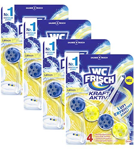 WC FRISCH Kraft Aktiv Duftspüler Lemon, mit Lufterfrischer Effekt, 4 (4x1) Stück