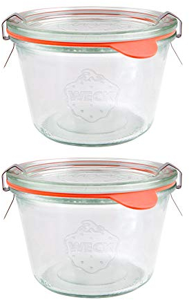 WECK 741 - Tarro de almacenamiento de boca ancha de 370 ml, incluye tapa de vidrio, sello y abrazaderas para masa madre, conserva, enlatado, yogur, kimchi, mermelada