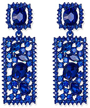 EVER FAITH Pendientes para mujer Colgante Orthogone Crystal Rhinestone Regalo Negro Azul Tono