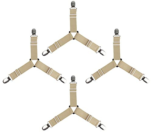 tooloflife Dreieckige Bettlakenspanner, 3-fach verstellbare Clips, elastische Verschlüsse, Hosenträger für Bettwäsche, Halter, Bettlakenspanner, Khaki, 4 Stück