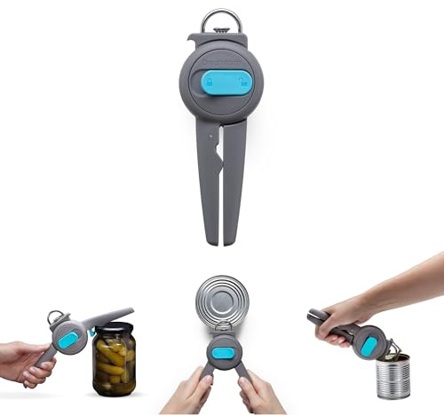 Dreamfarm Dopener 3-in-1 Ergonomic Can Opener - Grey | Smooths can edges and locks onto tin lids for safe removal with no sharp edges, built in jar seal-breaker and can ring puller