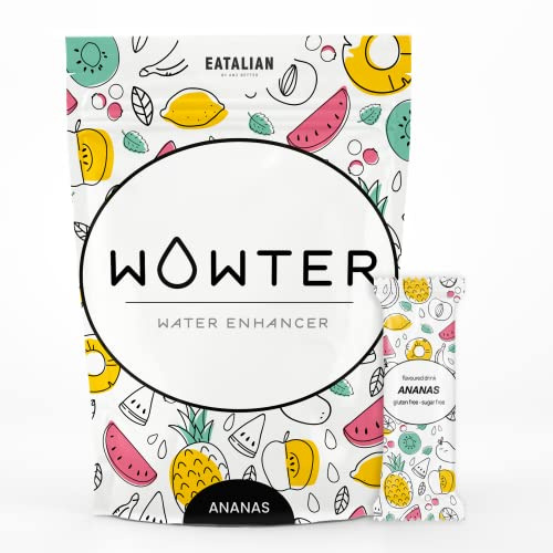 WOWTER by AMZ BETTER, Insaporitore d'Acqua, 24 Bustine di Polvere Solubile al Gusto di Ananas per Aromatizzare l'Acqua, Senza Calorie, Senza OGM, Senza Glutine, Senza Zuccheri, Made in Italy, 96 g