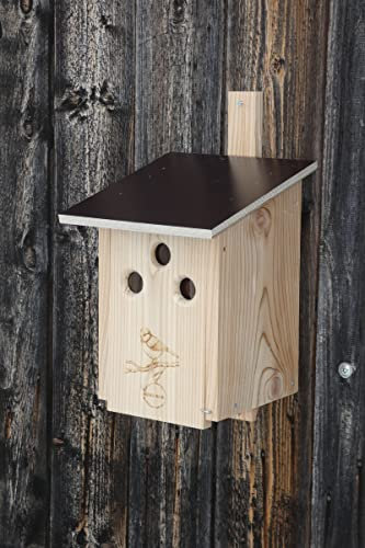 Premium Natur Lärchenholz Nistkasten unbehandelt nach Nabu, massives Vogelhaus Nisthilfe wetterfest 18mm stark verschraubt, mit Befestigungsmaterial (Baumschonende Alunägel) (Blaumeise mit 3 Loch)