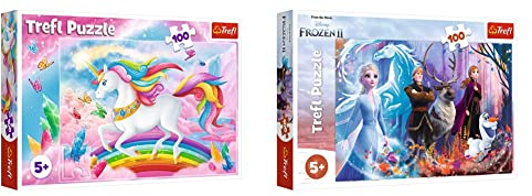 Trefl, Puzzle, Kristallwelt der Einhörner, 100 Teile, für Kinder ab 5 Jahren & Puzzle, Die Magie des eisigen Landes, Disney Frozen 2, 100 Teile, für Kinder ab 5 Jahren
