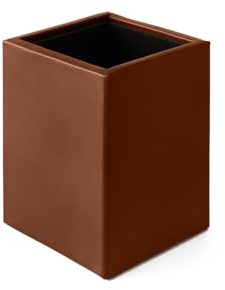 Eglooh - Minerva - Schreibtisch Stiftehalter Leder Orange Braun - Quadratisches Design und handgefertigte Ausführungen - cm 7 x 7 x H.9,5 - Vollständig in Italien hergestellt