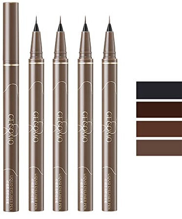 Brown Liquid Eyeliner Set Waterproof Long-Lasting Quickly Dry Eye Liners Colorstay Eyeliner Pen Thin Tip Silky Smooth Sweatproof (4Packs)