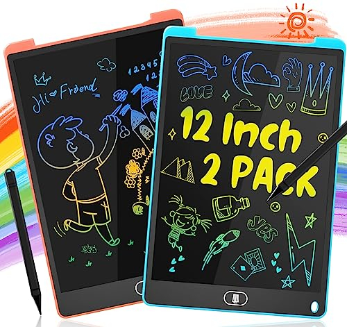 NCKIHRKK 2 Piezas Tableta Escritura Color, Pizarra Magica Infantil 12 Pulgadas para Niños Dibujen y Escriban, LCD Pizarra Magnetica, Tableta Escritura Borrable Adecuado
