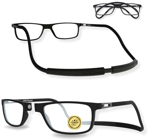 INDESMED Magnetische Lesebrille Faltbar und Verstellbar mit Blaulichtfilter | Modern, Leicht, Patentierte Verstellung, Magnetverschluss, Wechselband mit 1 Klick, Flexibel, Für Damen & Herren | INDESmed