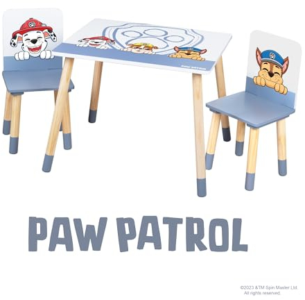 roba Kindersitzgruppe Paw Patrol - 2 Kinderstühle & 1 Tisch für Kinder - Sitzgarnitur/Sitzmöbel mit Zeichentrick Hunden - Holz weiß - ab 18 Monaten…