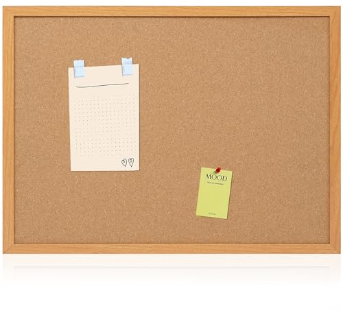 Board2by Cork Board Bulletin Board 20 x 30, Wood Framed Corkboards for Wall Decor, Hanging Office Message Board, Large Wall Mounted Notice Pin Board with 15 Push Pins for School, Home & Office