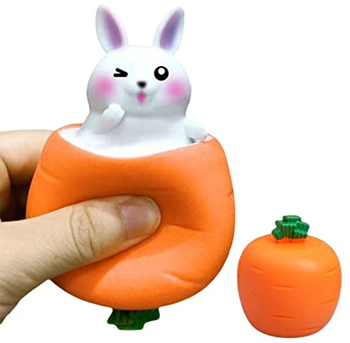 2 Balle Anti-Stress Lapin De Pâques, Jouet Lapin Carotte Pop-up, Balle De Décompression Sensorielle Fidget Jouets pour Les en-fants pour Le Soulagement du Stress, Amusant Lapin Faveur De Pâques