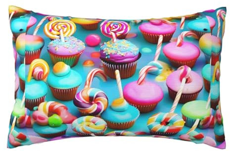 BREAUX Federa in peluche double-face con stampa di cupcake e lecca-lecca, colorata, rettangolare, 50,8 x 76,2 cm