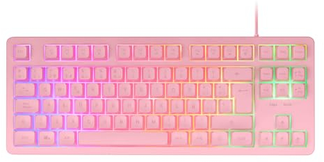 Mars Gaming MK023, Gaming Tastatur TKL, Hybrid H-Mech Technologie, FRGB Regenbogenbeleuchtung, Anti-Ghosting, Universelle Kompatibilität, Rosa, Spanische Sprache