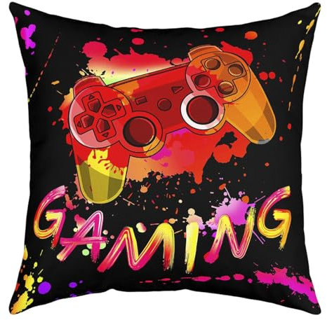 GamePad Theme Throw Pillow Cover,Watercolor Red Gaming Controller Cushion Cover 16x16 for Car RV Camper Office,Boys Teens Youth Gamer Lover Pillowcase Outdoor Pillow Cover Single Pack