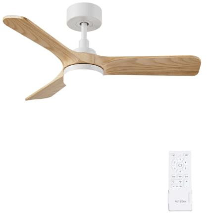 AUTODAY Holz Deckenventilator mit Beleuchtung,leiser Gleichstrommotor,90 cm deckenventilator outdoor,3 hölzern Flügel,dimmbarem LED 24W,Fernbedienung mit Memory-Funktion,6 Geschwindigkeiten,Timer