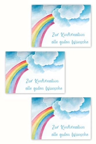 Friendly Fox 3x Konfirmationskarten Set mit Umschlag, DIN A6 Klappkarte Karte zur Konfirmation Regenbogen Konfirmation Junge Mädchen