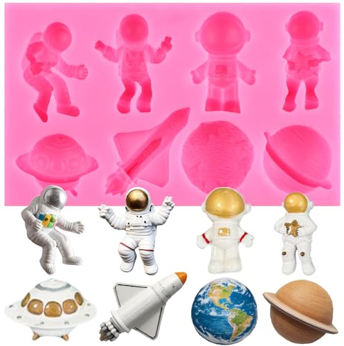 XMOLDNMS Moule en silicone en forme d'astronaute pour décoration de gâteau sur le thème de l'espace - Pour décoration de gâteaux, bonbons, chocolat, pâte à sucre, argile polymère