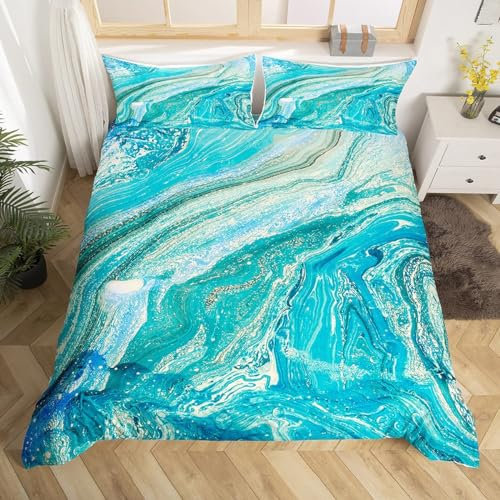 Rodths Bettwäsche 140x200 Blaue Murmel Bettbezug 140 x 200 2er Set, Weiche Microfaser Sommerbettwäsche mit ReißVerschluss, 1 Kissenbezug 70x90 cm, Bügelfreie Weich Bettdeckenbezug
