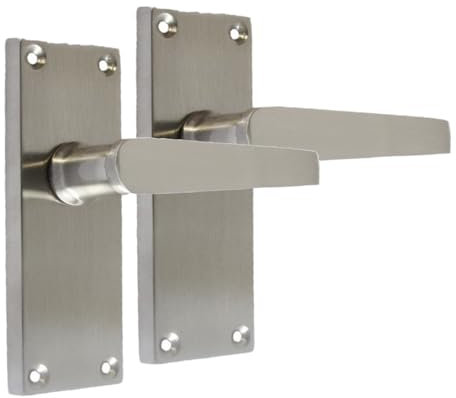 Epsom Door Handle – Satin Nickel Straight Lever Handle Set – Victorian Style Internal & External Door Handles with Backplate (118mm x 42mm) – 1 Pair of Latch Handles