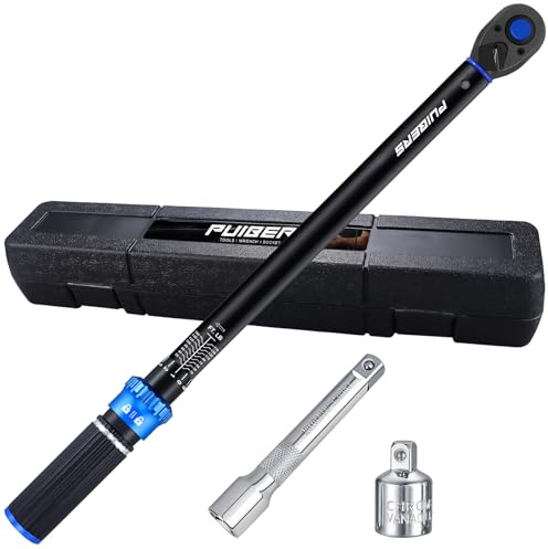PUIBERS Torque wrench Set 1/2 drive, Torque Wrenches 10-170 FT.LB/13.6-230.5 Nm,±3% Precision Torque Wrench with 1/2'' to 3/8'' Socket Adapter, 49 Inch Extension Bar for Car and Moto Maintenance