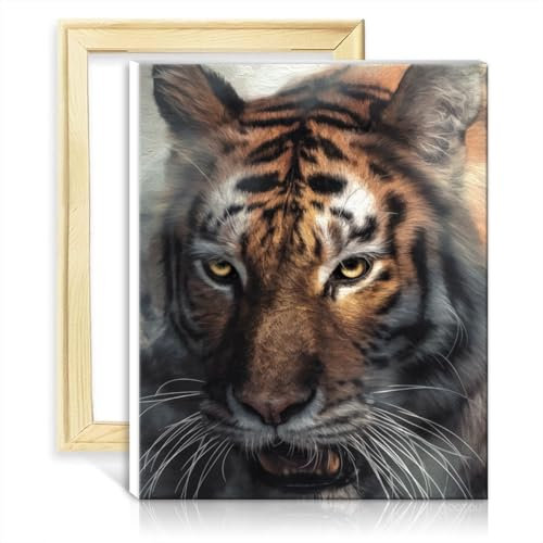 LiHEQING Ölgemälde-nach-Zahlen-Set, „Misty Tiger Portrait“, für Erwachsene/Kinder/Anfänger, Malerei, Kunsthandwerk, ohne Rahmen (40 x 50 cm)