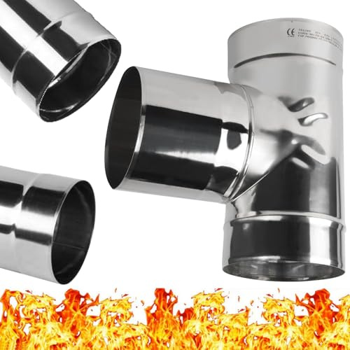 Edelstahl Schornstein T-Stück 90° T-Anschluß 90 Grad 0,6mm OfenRohr Rauchrohr Sanierung Abgasrohr Ø 110 mm