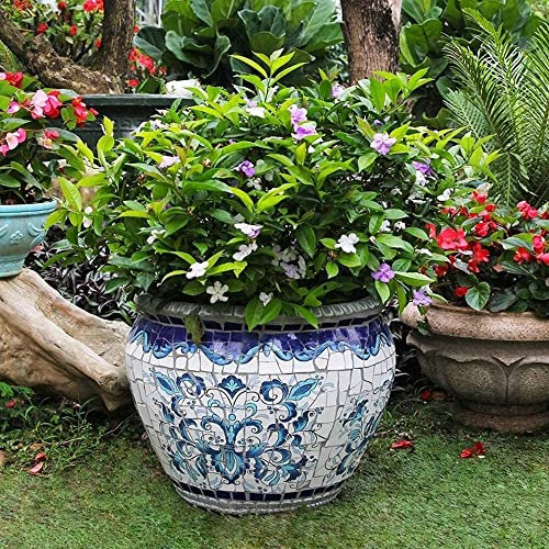 Keramik-Blumentöpfe, spanischer Stil, handbemalt, Keramik, großer Blumentopf, blau, mediterraner Blumentopf, Villa, Gartendekoration, Blumentopf, Korridor, Gang, Landschaftsbehälter, Vase, H