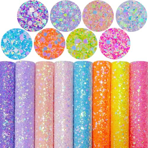 Greatdiy Glittrande geometriska godisfärgade ark i fuskläder 20 x 30 cm glänsande pastellfärg tjockt glittertyg för att göra rosetter örhängen (geometriskt godis)