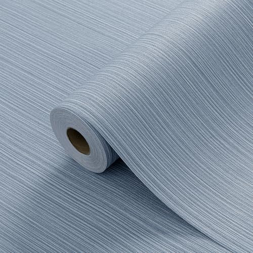 HyunHome Blue Grey Faux Grasscloth Wallpaper Peel and Stick Linen Textured 24x394 Upgraded Thick Self-Adhesive Waterproof Neutral Decorative Contact Paper Vinyl Film Roll for Wall Bedroom Kitchen