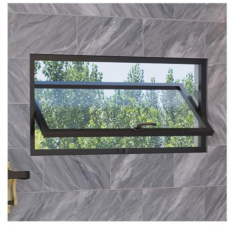 Hausfenster aus Metall, bündig montiert, horizontal, schiebbar, Kellerfenster mit Glas und Sichtschutz, ideal für Schuppen, Hühnerställe, Wohnmobile, Badezimmer und Keller, schwarz, 60 x 40 cm