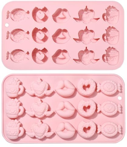 Ornazy 2Pcs Sweet Love Theme Silicone Moulds Heart Lip Shaped Casting Moulds Pink Food ＆ Drink Baking Moulds for Cake Decorating Cupcake Chocolate Soap Making