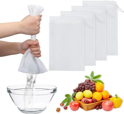 Nylon-Filterbeutel, 4er-Pack, Saftfiltergewebe, Trichternetz, wiederverwendbare Filterbeutel, Nylon-Baumwollbeutel für Saft, Kaffee, Nussmilch, Sojamilch, Käse, Gemüsesaft (100 Maschen（20 * 30cm）)