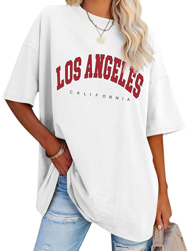 Dresswel Womens Los Angeles California T-Shirt Oversized T Shirts for Women | Vintage Classic Graphic Print Summer Loose Baggy Tops Crew Neck Short Sleeve Plus Size Casual Tee Shirts