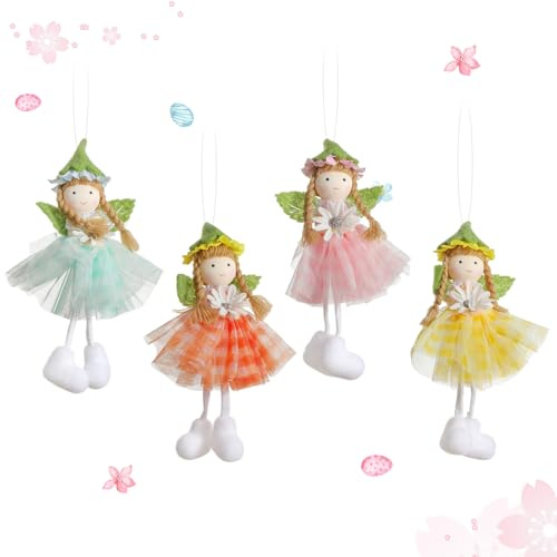 Frühlingsdeko zum Aufhängen,Plüsch Engel Figure,Deko Frühling Engel Puppe Ornamente,Niedliche Mädchen Frühling Deko Anhänger,Fenster Deko für Innen Wohnzimmer Balkon