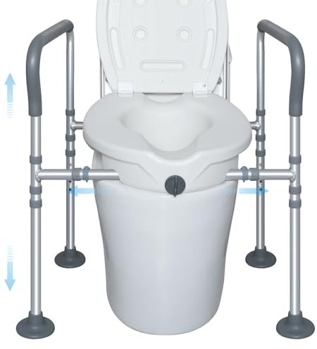 Elevador WC Adulto con Reposabrazos y Tapa, Asiento Adaptador WC Mayores, Alzador WC Ortopédico, Elevador de inodoro alza, Reposabrazos WC para Mayores, Ajustable Ancho y Alto, Hasta 180 kg