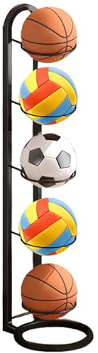 5-stegs basketförvaringshylla, stående bollhylla, inomhus bollförvaring, avtagbar stående rack hållare för display basket, fotboll, volleyboll, rugby