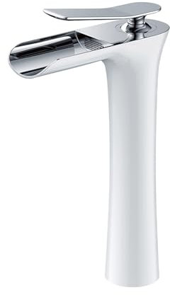 Grifo de baño de cascada blanco y cromado, válvula mezcladora de un solo mango para fregadero, agua caliente y fría, grifo mezclador moderno para lavabo