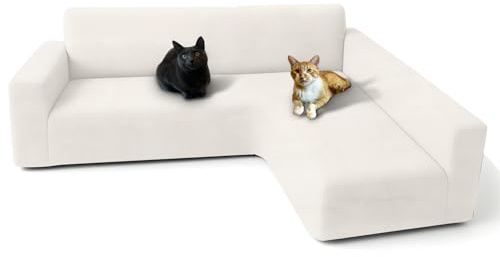FOCARIS Home Funda Sofa Chaise Long Brazo Largo Derecho Blanco Roto Crema | Cubre sofa protector repelente al agua funda sofa chaise longue (long. Máx. 280 cm) suave acolchado 1 pieza Packaging regalo