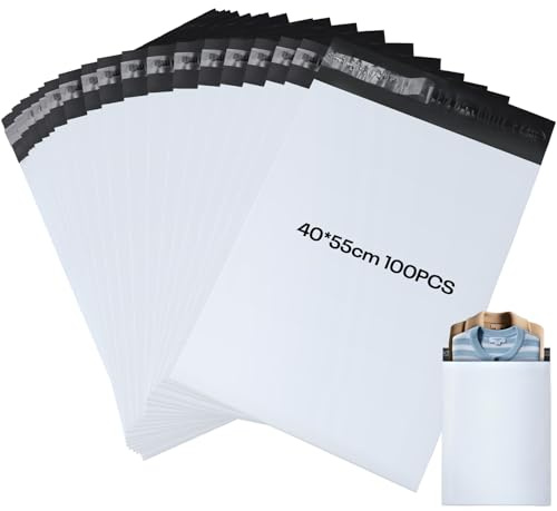 KOMABLEN 100Stk Versandtaschen, 40x55cm Selbstklebend Versandtüten für Kleidung, Blickdicht Wasserdicht Weiße PE Versandbeutel, Abrasionsbeständig groß Pakete für Versand für Expressverpackung
