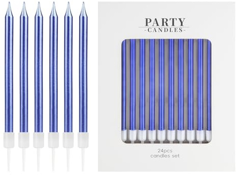 mciskin Royal Blue Birthday Candles,Royal Blue Birthday Decorations for Women Men,24pcs Long Party Candle for Cake,Blue Candle for Girl Boy Women Men Birthday Party Decor,Wedding Anniversary Supplies