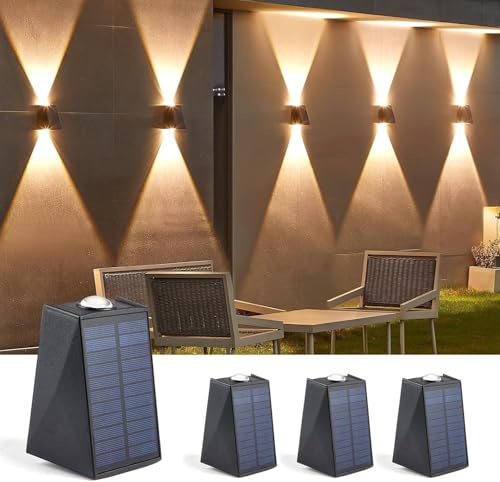 SMY Lighting Solar Fence Lights Outdoor Garden, 4Pack Up and Down Lights with Auto On/Off, IP65 Waterproof Solar Wall Light, Modern Fence Light for Pathway/Porch/Fence