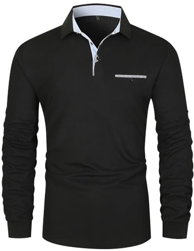 VMSUCIJ Poloshirt Herren Langarm Baumwolle Casual Slim Fit Giraffen Stickerei Männer Hemd T-Shirt Golf Sports Polohemd