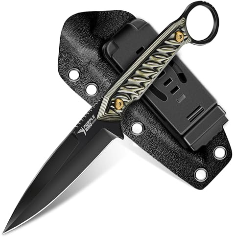 PURPLEBIRD Outdoor Messer 440C Full Tang G10 Scheide Grün | TiN-beschichtet, rutschfester G10-Griff. Verstellbarer Gürtelclip. Für Camping, Jagd & Survival. In Geschenkbox.