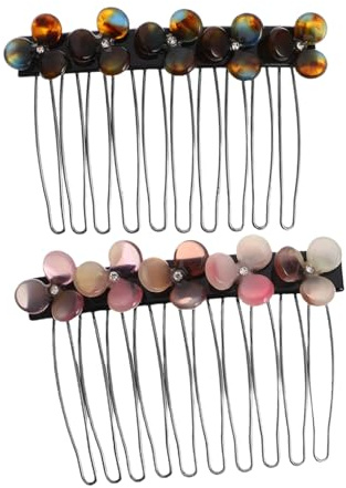 Peineta Floral de Acetato 2 Piezas Acabado Metálico | Diseño Minimalista Elegante, Agarre Ergonómico y Manejo Cómodo, Peineta Lateral para Peinado Rápido