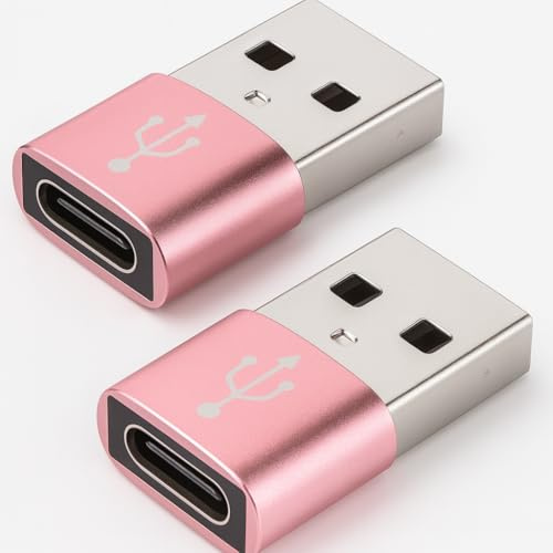 USB to USB C Adapter for i-Phone 16 15, PD 20W USB-C Type C Fast Car Charger Adapter Plug for i-Phone 14, 13, 12, 11, Sam-sung S24, S23, S22 S21 S20 and More, Type C Female to USB A Male (Pink)