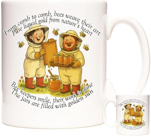 KAZMUGZ Funny Beekeeper Mug – 11oz White Ceramic Cup with Honey Bee Poem & Cartoon Art – Gift for Apiarists, Honey Lovers & Bee Enthusiasts – Boxed for Gifting