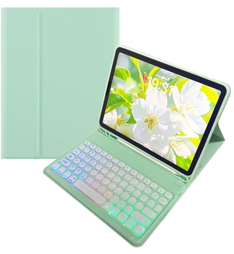 kaidisen Funda con teclado retroiluminado arcoíris para iPad Mini 7 (A17 Pro)/Mini 6ª generación 7ª generación, 7 colores, retroiluminación retro, tecla redonda, funda de teclado desmontable, bonito